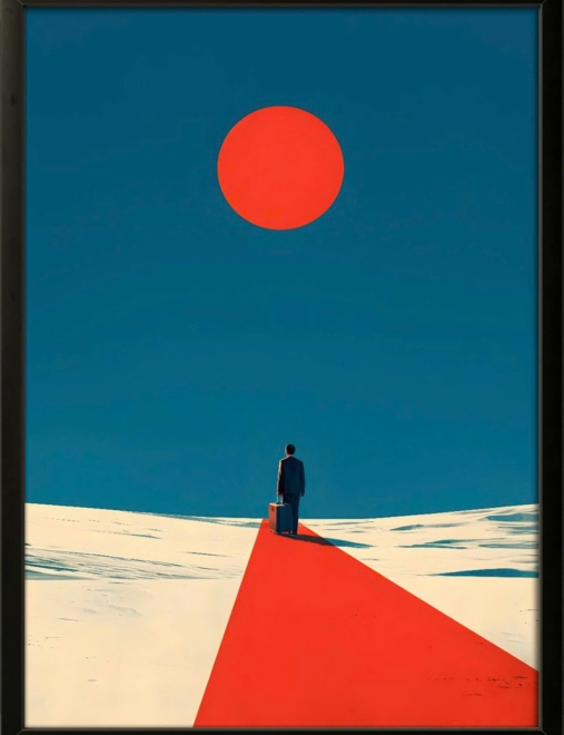 Silhouette Of A Man Walking Towards The Red Sun